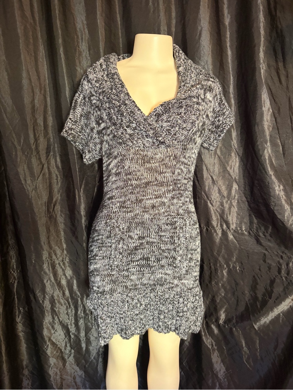 Allison Brittney Marled Gray Short-Sleeve Sweater Mini Dress